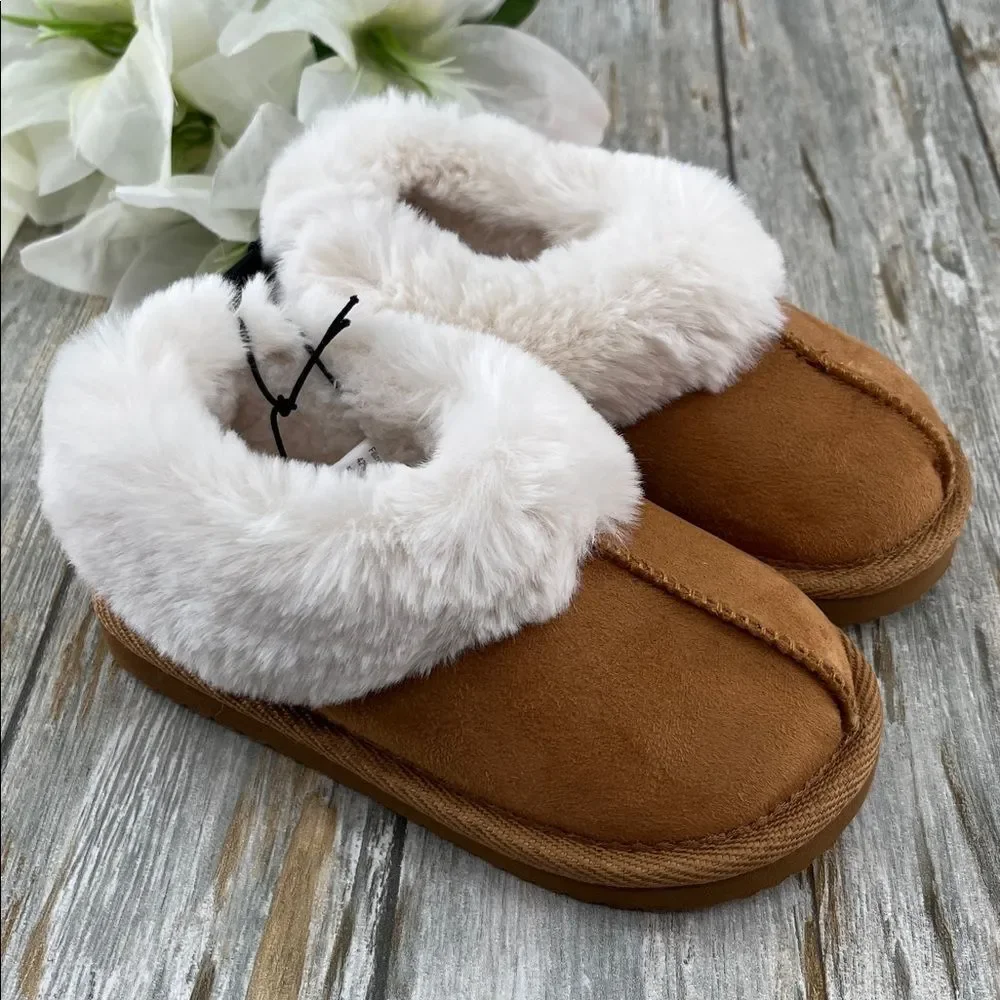 Baby Toddler Girls Faux Fur Slippers Shoes Size 7-8